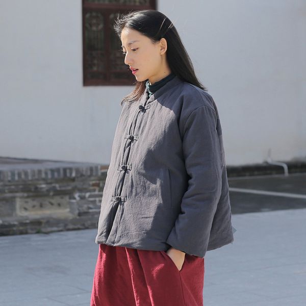 

хлопок лен ветровки для женщин зимы стенд утепленные пальто 2019 новый твердый цвет длинным рукавом кнопка женщины урожай ветровки, Black