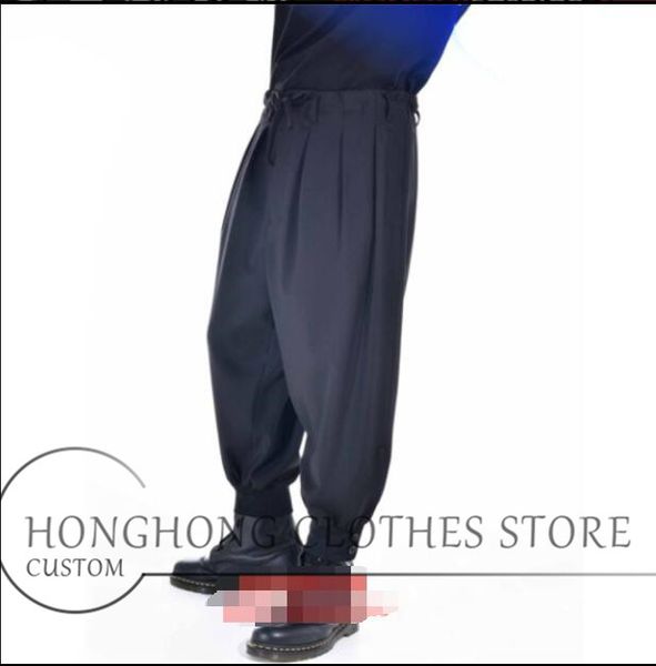 

custom] new fashion casual pants for men show slim individual style baggy pants for men in large size 27-44, Black