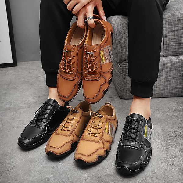 

big size genuine leather shoes man men's casual shoes sneakers moccasin man driving black flat