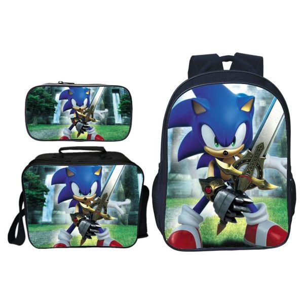 

3pcs/set cartoon children sonic shadow printing backpack kids school bags boys girls primary schoolbag students suit backpacks