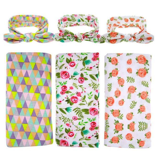 

2 pieces set newborn headband +hat cotton baby receiving blanket bedding cartoon cute infant sleeping bag for 0-6 months