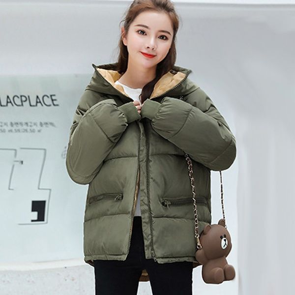 

women hooded coats casual solid color ladies coat slim wild zipper pockets outwear winter warm down jackets nm, Black
