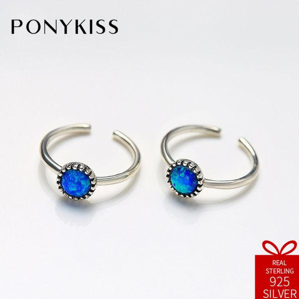 

ponykiss romantic 100% 925 sterling silver adjustable opening blue round zircon ring jewelry women birthday party anniversary, Golden;silver