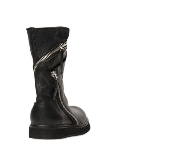 

designer-de flat head men's leather boots shock absorber men's snow boots, Black