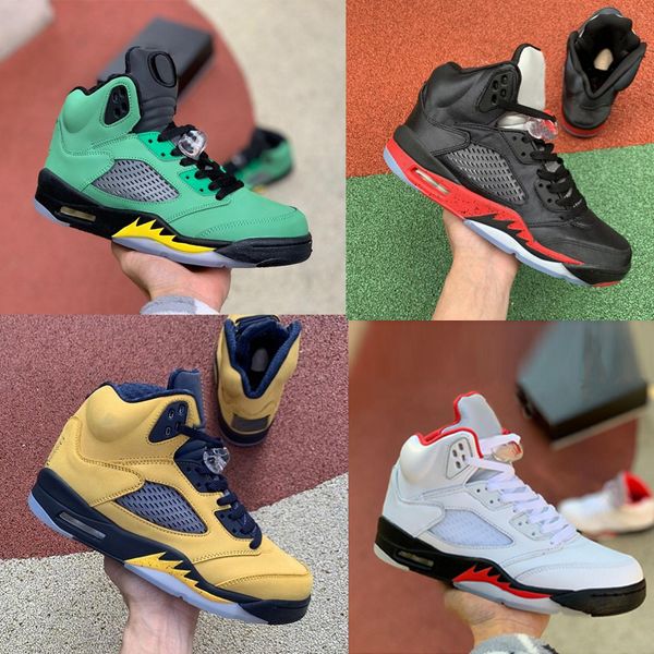 

Jumpman 5 Basketball Shoes Oregon Ducks Island Gree International Flight Sneakers Fire Red Michigan Trainers White Black Cement 5s Shoes