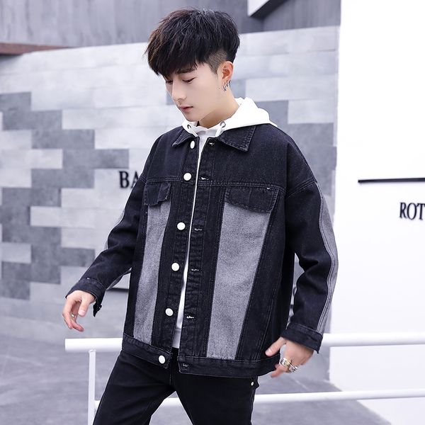 

весна mens denim способ куртки сращивание мужских джинсы куртка slim fit повседневный streetwear vintage men jean outwear одежда, Black;brown