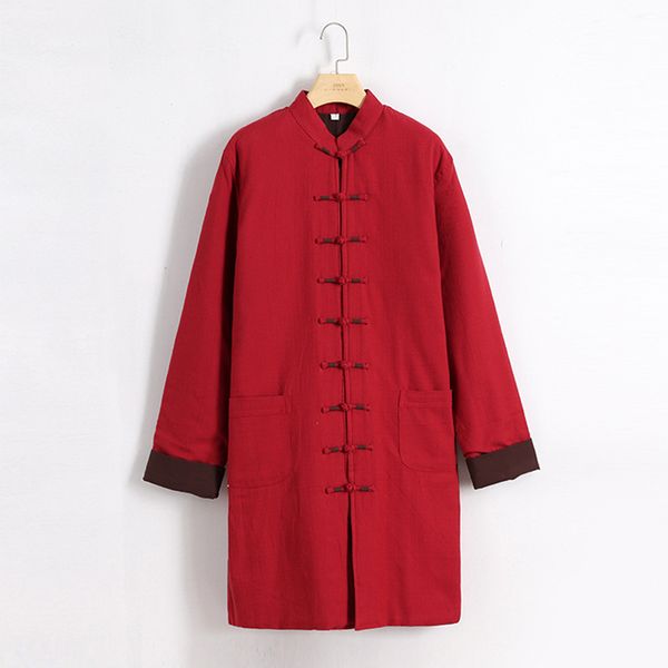 

china traditional tangzhuang long coatcotton-padded jacket warm disc buckle, Black