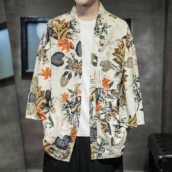 

incerun ethnic style printed men shirt cotton 3/4 sleeve stand collar open stitch cardigan 2020 retro camisa casual kimono, White;black