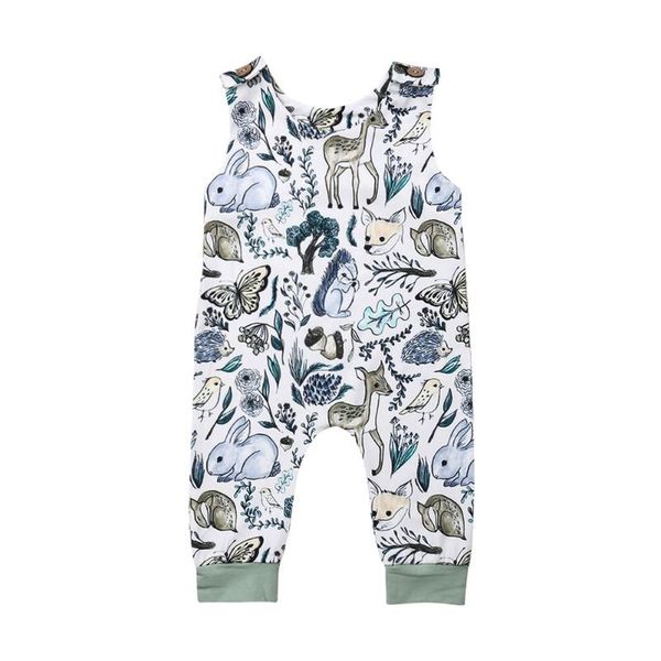 

children summer clothing newborn infant baby girl boy sleeveless romper animals print jumpsuit one-piece overall outfit, Blue