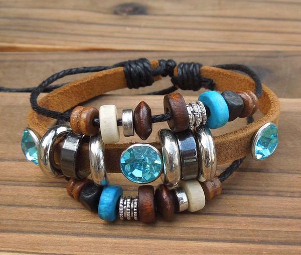 

vintage punk leather bracelets with crystal hand chain wrap charm bracelet jewelry new 20pcs lot 2 colors mix hy48, Golden;silver