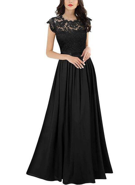 

womens everning pretty womens cap sleeve lace neckline lace evening party maxi dress formal floral lace cap sleeve evening party maxi dress, White;black