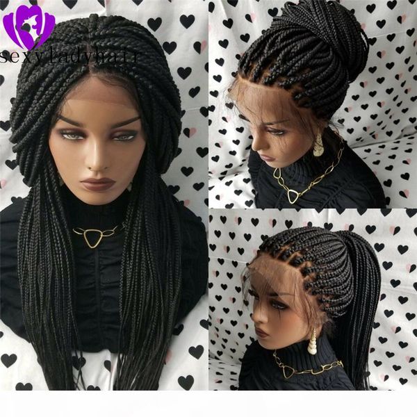 

200% density box braids lace front wigs for american black women long black brown blonde braided wig with natural hairline