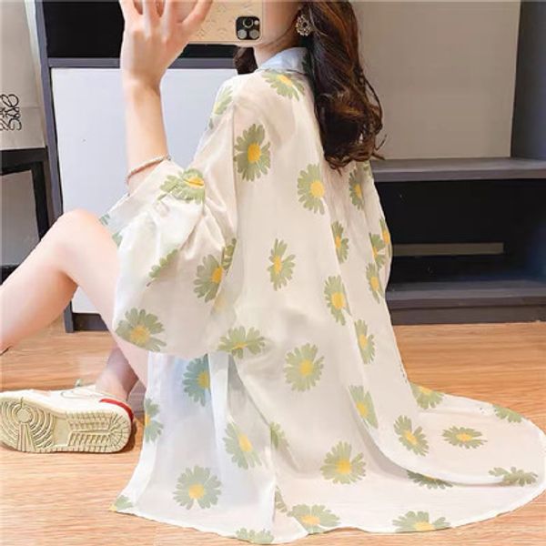 

sun protection clothing female korean version summer loose chiffon cardigan coat 2020 new breathable thin small daisy sun protec