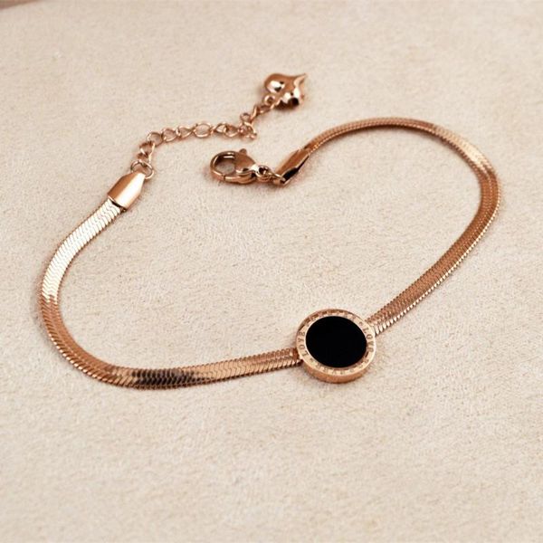 

black stone round tag snake chain bracelet women simple brief style solid titanium stainless steel 2017 fashion female jewelry, Golden;silver