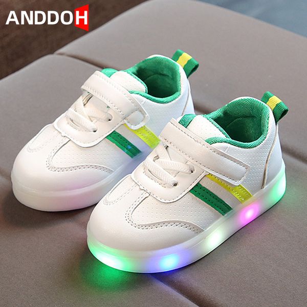 

size 21-30 children's backlight hook loop led light up shoes luminous sneakers for baby glowing shoes kids sneakers with lights, Black