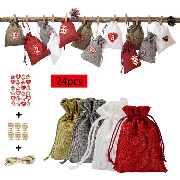 

christmas pattern candy bag 1-24 advent calendar bundle cotton linen gift bag christmas decoration for home storage candy