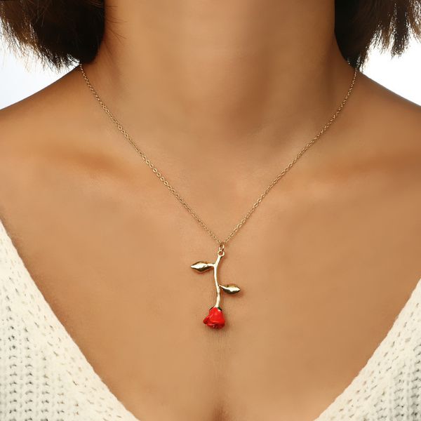 

новая мода монохромный цветок розы кулон ожерелье отправить другу подарок шарм милые женские ювелирные изделия ожерелье, Silver