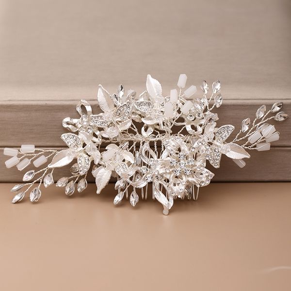 

bridal hair comb hair accessories for women wedding headpiece silver rhinestone flower bride head ornaments wedding jewelry, Golden;white