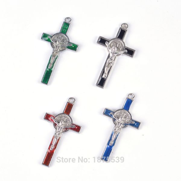 

catholic metal st benedict crucifix black red green blue 4 colors, Silver