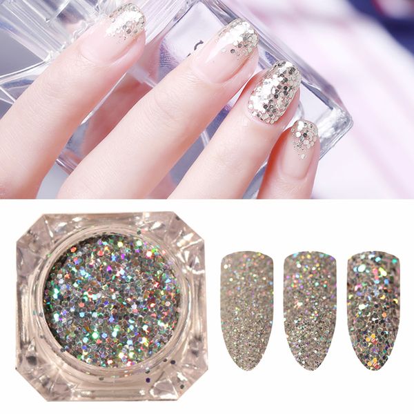 

1 bottle mini hexagon shape laser shining nail art glitter powder diy sparkly paillette tips nail manicure art sequins, Silver;gold
