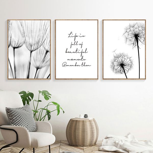 

black and white pictures dandelion painting canvas canvas quote art print nordic dandelion poster wall art bedroom unframed
