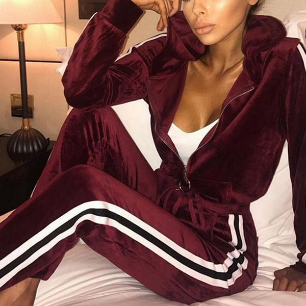

women set sportswear autumn winter warm velvet tracksuit two piece set stripe sweatshirt pant sweat suit home clothing, Black;blue
