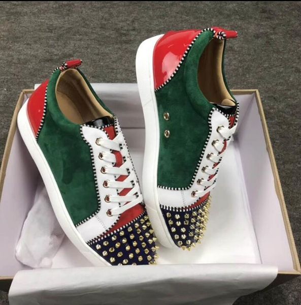 

fashion designer graffiti with spikes flats shoes red bottom shoes for women mens luxury party lovers genuine leather sneakers men orlato, Black