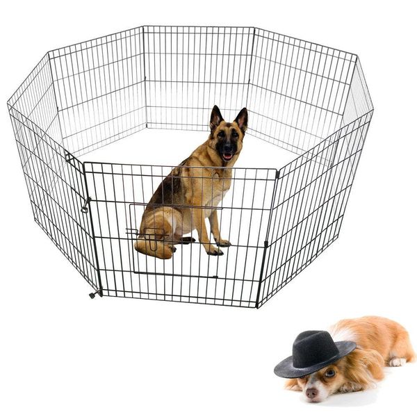 

24"tall wire fence pet dog cat folding exercise yard panel cages play pen black