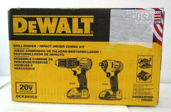 

Dewalt dck280c2 20 volt max li ion 20v compact drill impact driver combo kit
