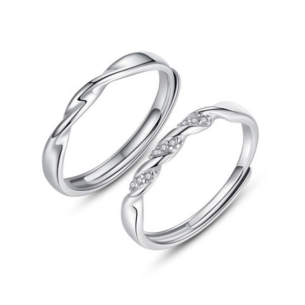 

925 sterling silver ring простой micro инкрустированные циркон пару открытие кольца высокого качества мужчин и женщин engagement wedding, Slivery;golden