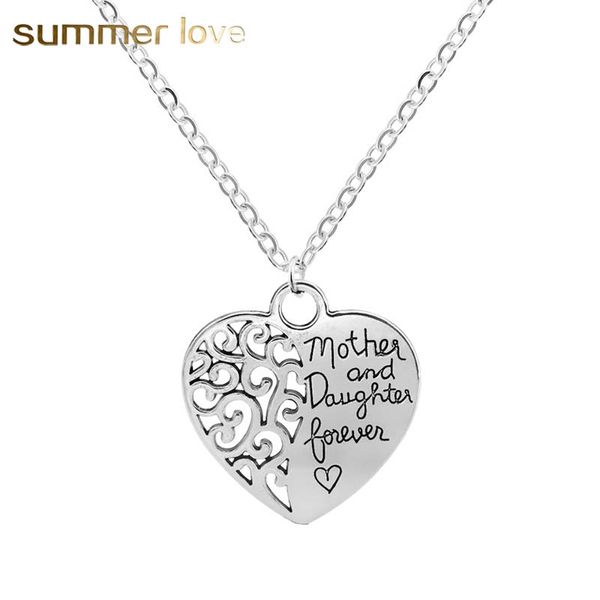 

heart shape mom and daughter pendants necklace for women adjustable silver plating hollow chain necklace jewelry gift