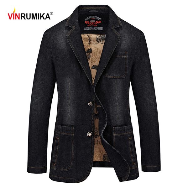 

vinrumika 2020 spring men's casual brand cowboy cotton denim blue slim blazer man autumn black blazers suits coat, Black;brown