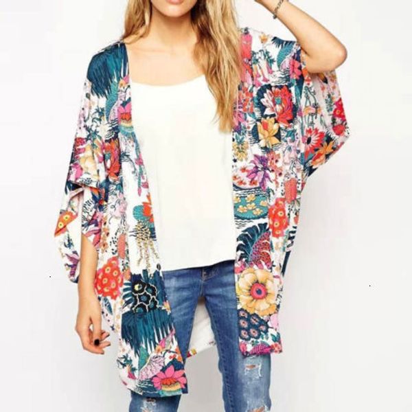 

blouse woman womens blouses women summer chiffon blouse women ladies fashion floral loose shawl kimono boho chiffon jacket blouse, White