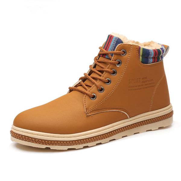 

2019 super warm men's winter pu leather ankle boots men autumn waterproof snow boots leisure autumn mens shoes, Black