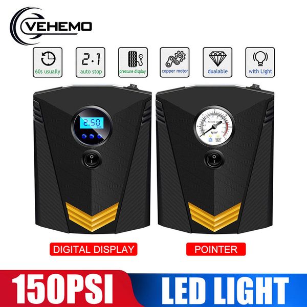 

vehemo multi-purpose digital car tire inflator auto air compressor led light air pump
