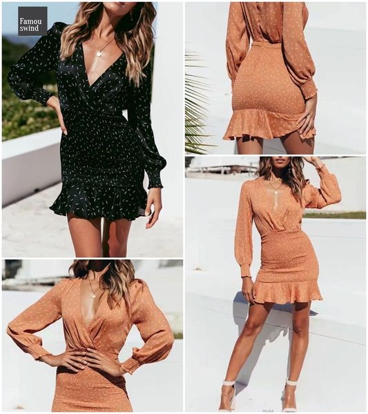 

v neck dress women long sleeve pleated print mermaid dress vintage elastic high waist party dress vestidos, Black;gray