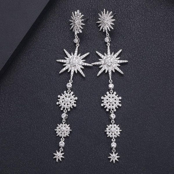 

janekellyluxury super long tassels earrings for women wedding cubic zirconia cz dubai bridal earrings boucle d'oreille femme, Silver