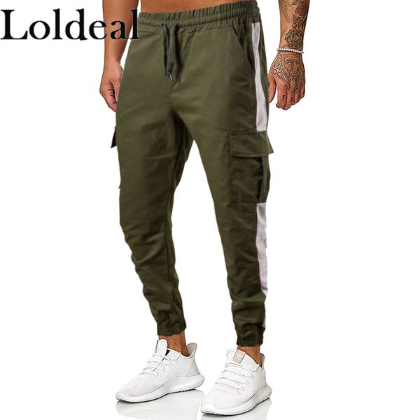 

loldeal men jogger pants slim cone sports multi-pocket casual army green, Black
