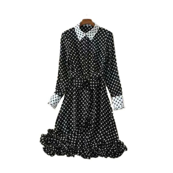 

2020 european and american stars with the same high-quality v-neck print stitching long-sleeved dress, Black;pink