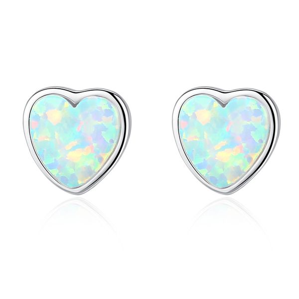 

jarry 925 sterling silver lovely heart stud earrings for women three color brightly opal engagement earrings fine jewelry gifts se0318, Golden;silver