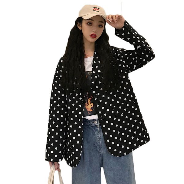 

spring women clothing 2019 new fashion korean loose suit jacket print full sleeve lapel casual thin outerwear coat oversize f778, Black;brown