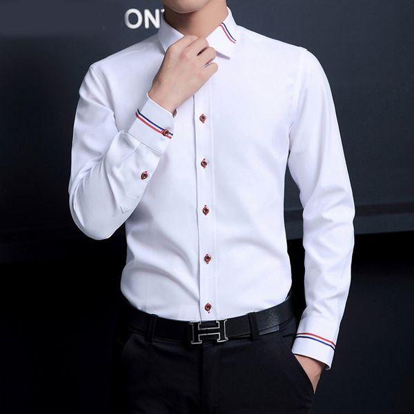 

dress shirts men fashion oxford shirts long-sleeve camisa masculina slim fit camisa social casual white shirt, White;black