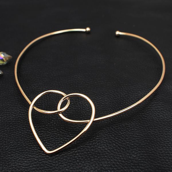 

alloy heart torques chokers necklaces for women punk metal geometric statement big collar necklace jewelry accessories ukmoc, Silver