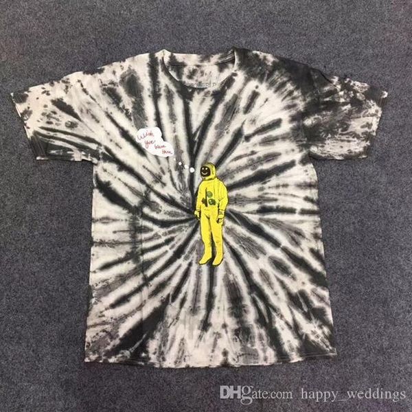 

19ss tie dyeing travis scott astroworld tour astronaut tee t shirt men women 1a:1 short sleeve mens hip-hop t-shirts, White;black