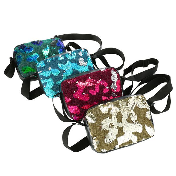

girl sequins cosmetic bag messenger pu leather glitter crossbody makeup storage bag cross body mini shoulder bag boutique new