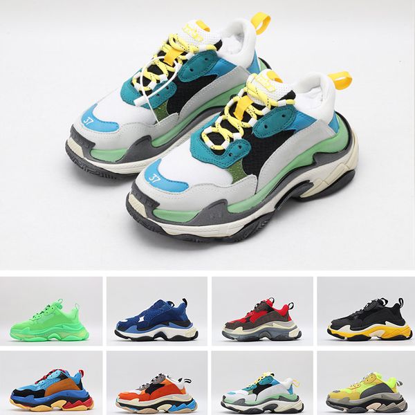 

with box fashion designer paris 17fw triple-s 2019 triple s sneaker desi luxury dad shoes men's women's beige lime green sports ru, Black
