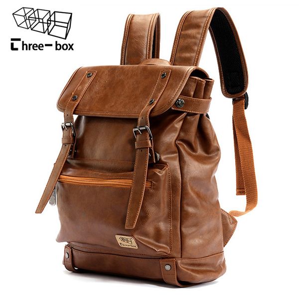 

three box brand leather men backpack women korean backpack male travel casual daypacks for teenagers back pack bagpack mochila