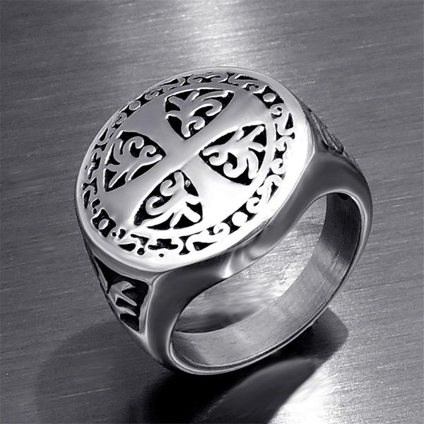 

vintage men's celtic flower cross 316l stainless steel punk men's ring fashion jewelry size 7- 14, Silver