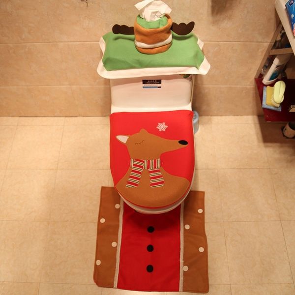 

3pcs set new christmas elk snowman snowflake pattern toilet seat cover home overcoat toilet case bathroom decorative products
