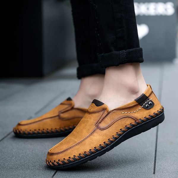 

2020 comfortable casual shoes loafers men shoes quality split leather men flats moccasins big size48, Black